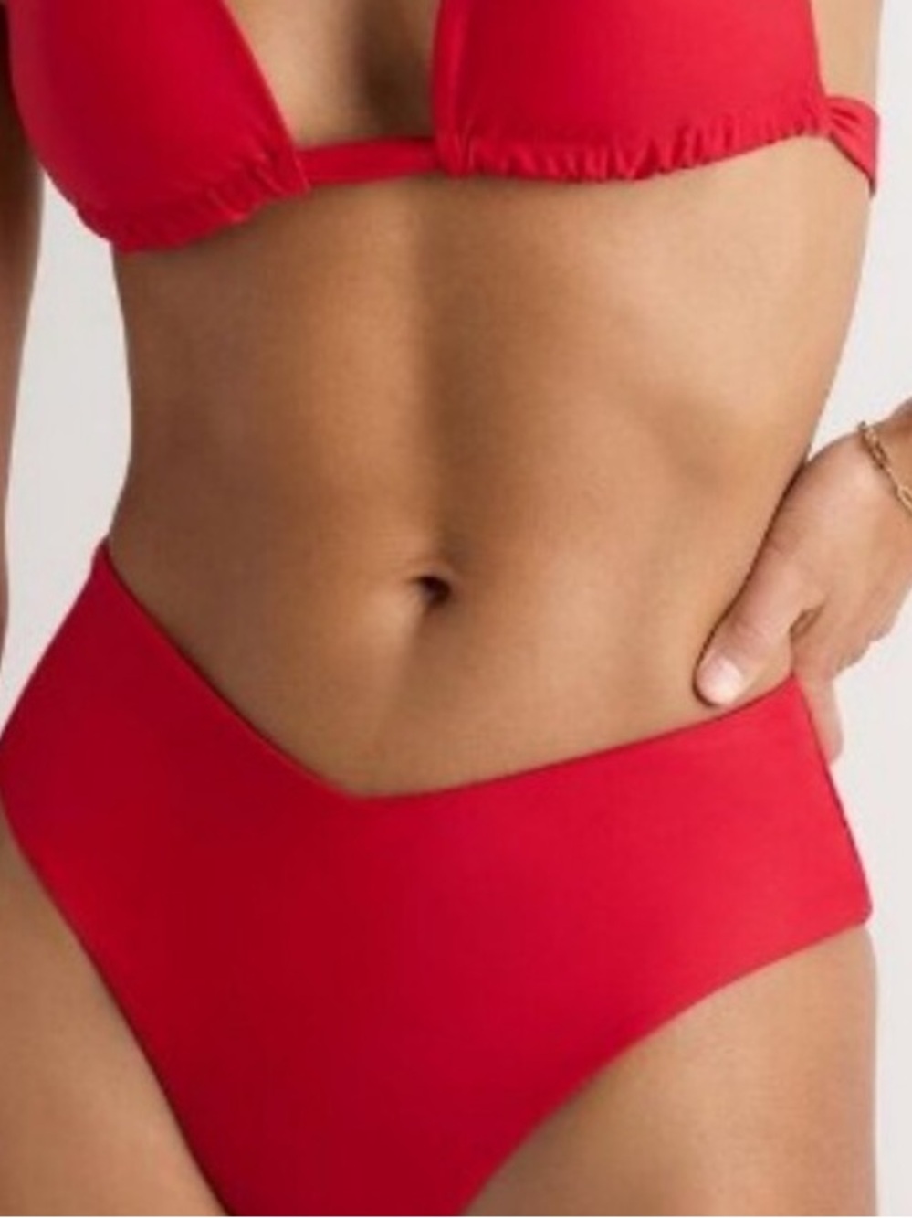NWT QUINCE Italian V Cut Dipped High Waist Bikini Bottom Medium Cherry 8676